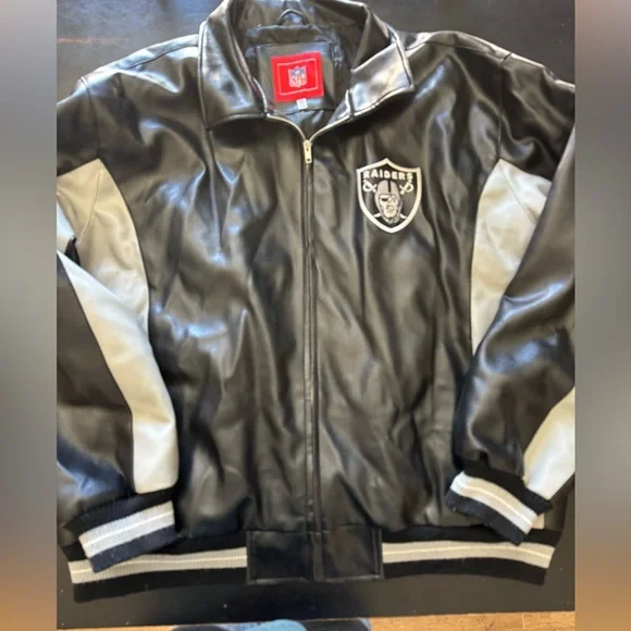 Oakland Raiders Black Leather Jacket XXL NFL - Picture 2 of 11